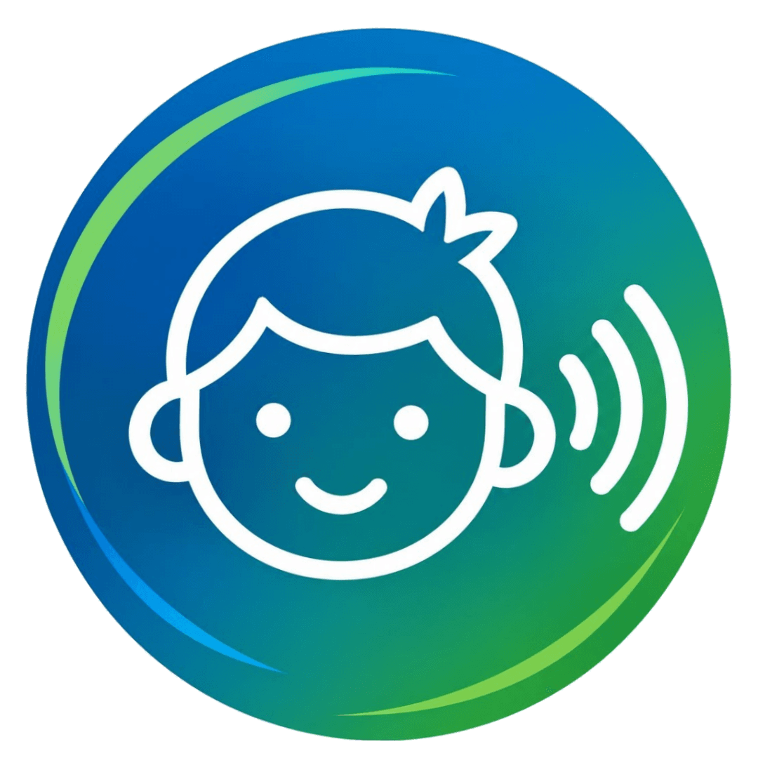 Illustration of a smiling child hearing sound waves